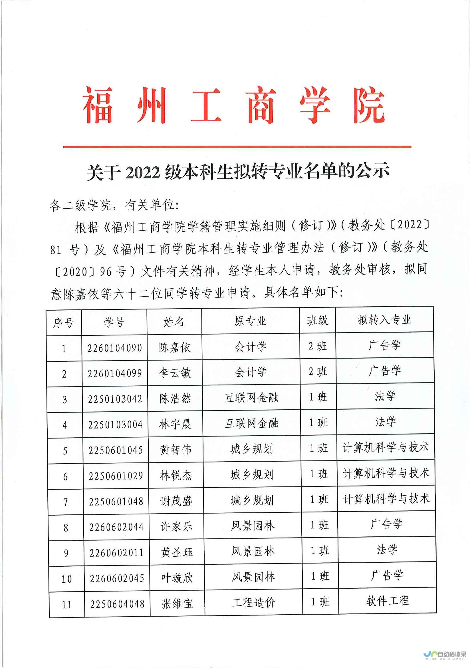 公布专业计划